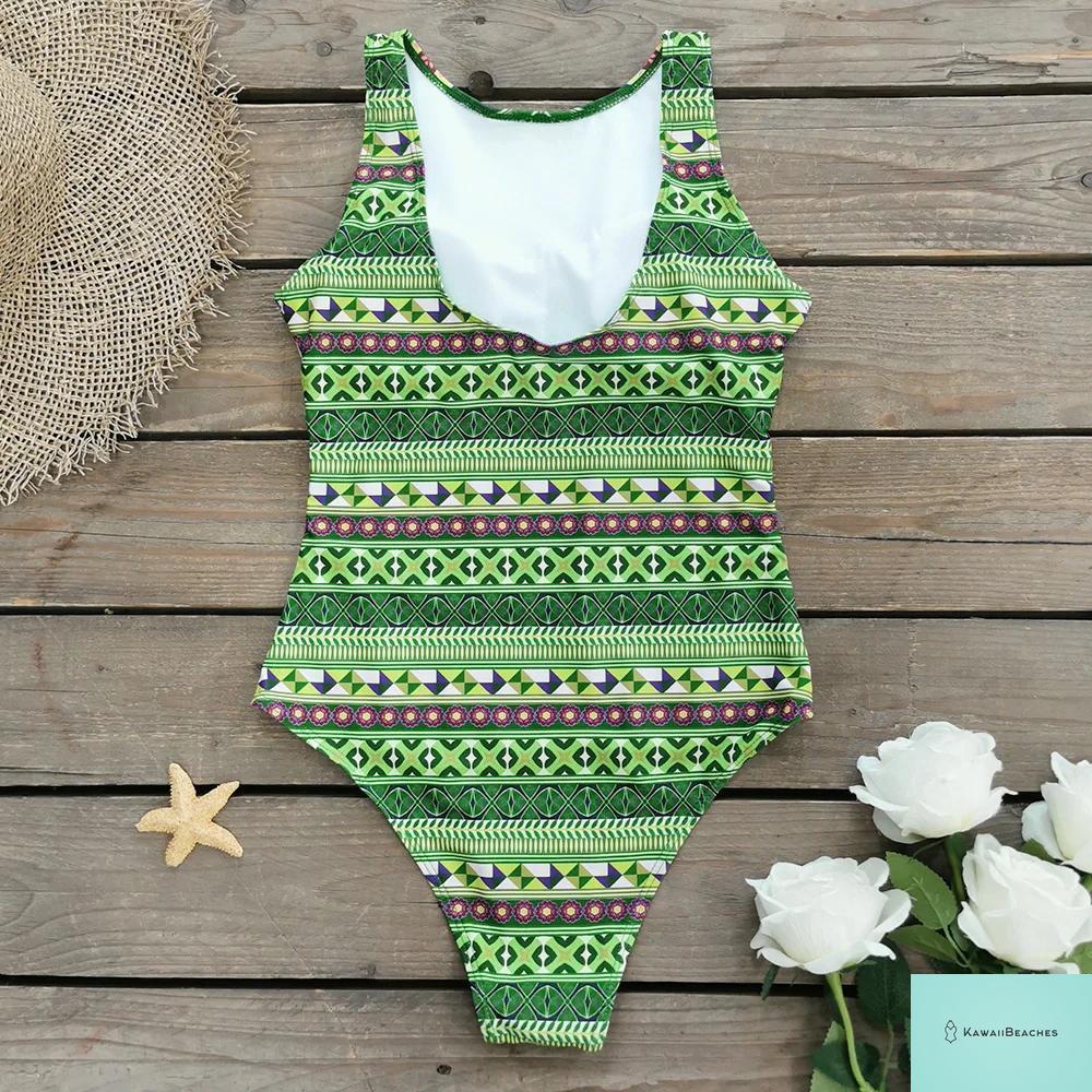 Striped Tropical Monokini Swimsuit for Women