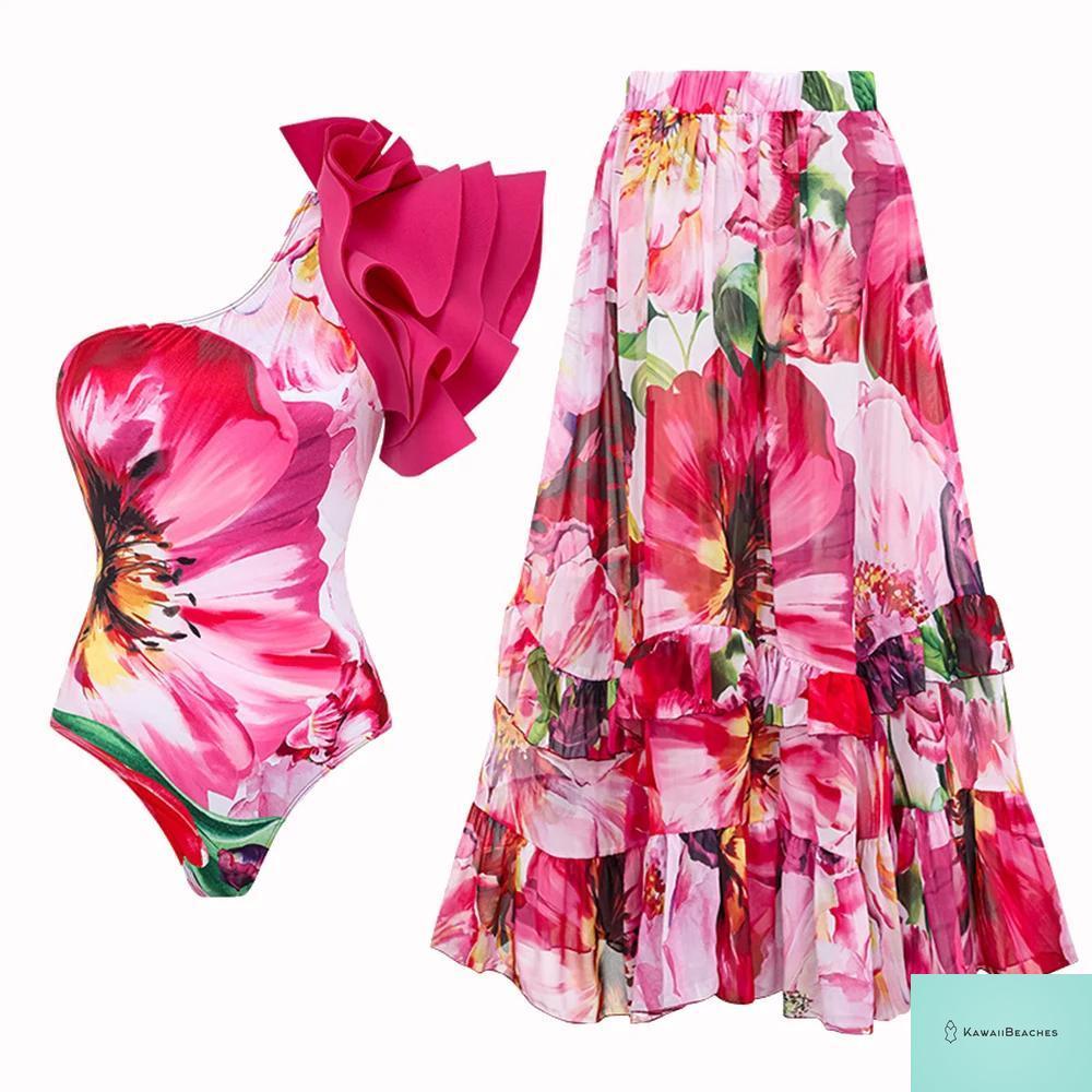 Floral Ruffle Push Up Bikini Set