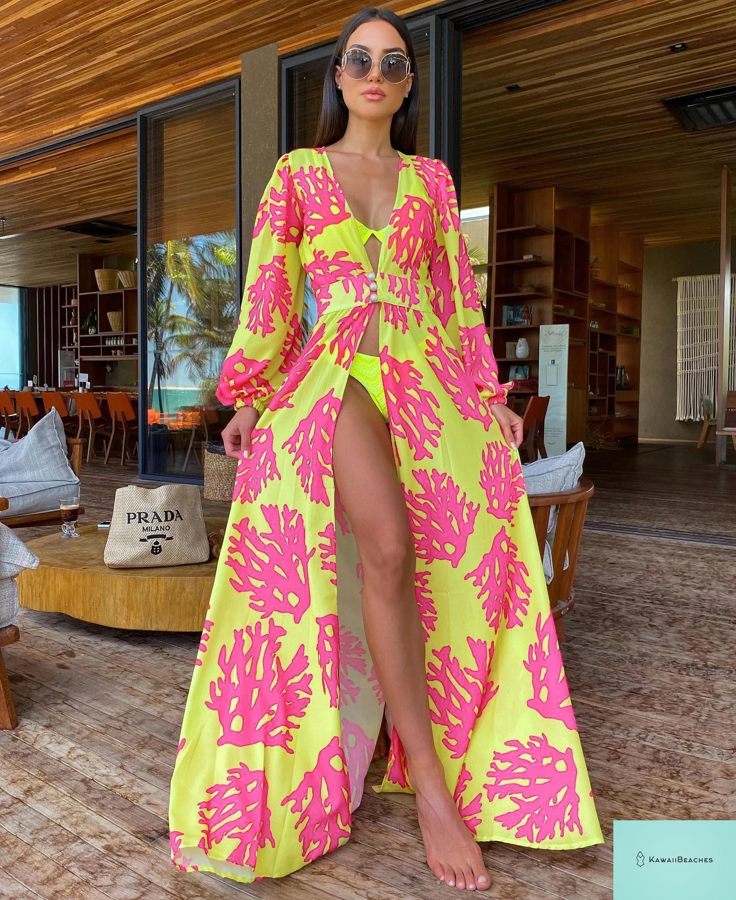 KawaiiBeaches Retro V-Neck Beach Dress