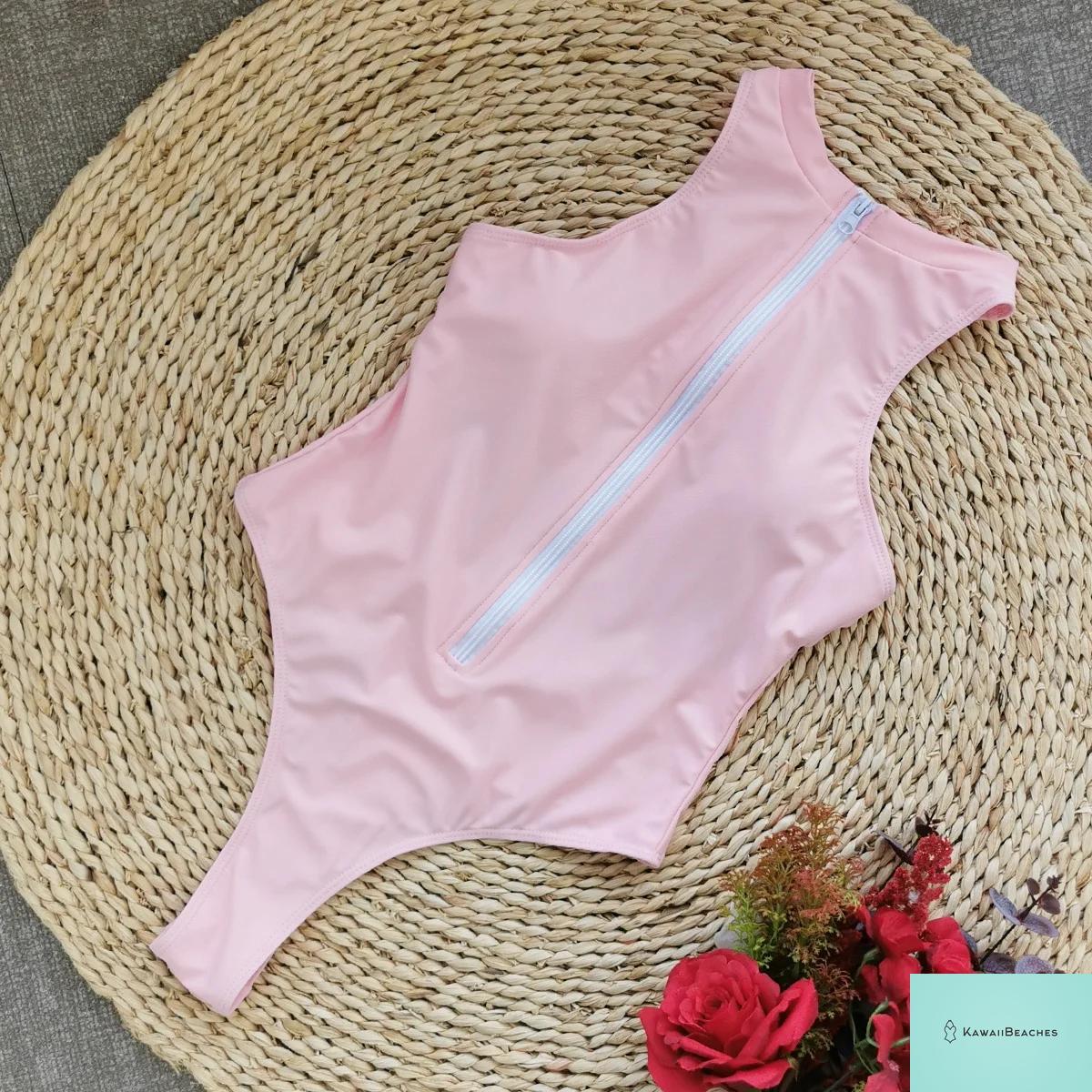 Kawaii Floral Lace-Up One-Piece Swimsuit
