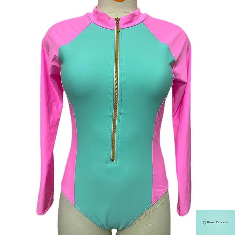 Kawaii Patchwork Long Sleeve Swimsuit