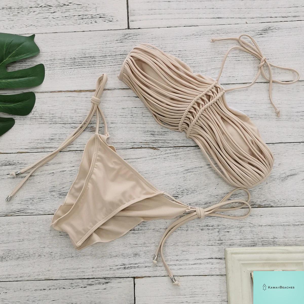 Kawaii Stripes Lace-Up Brazilian Bikini Set