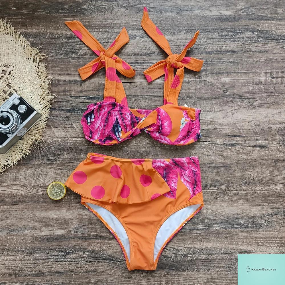 Floral Printed High Waist Bandage Bikini Set