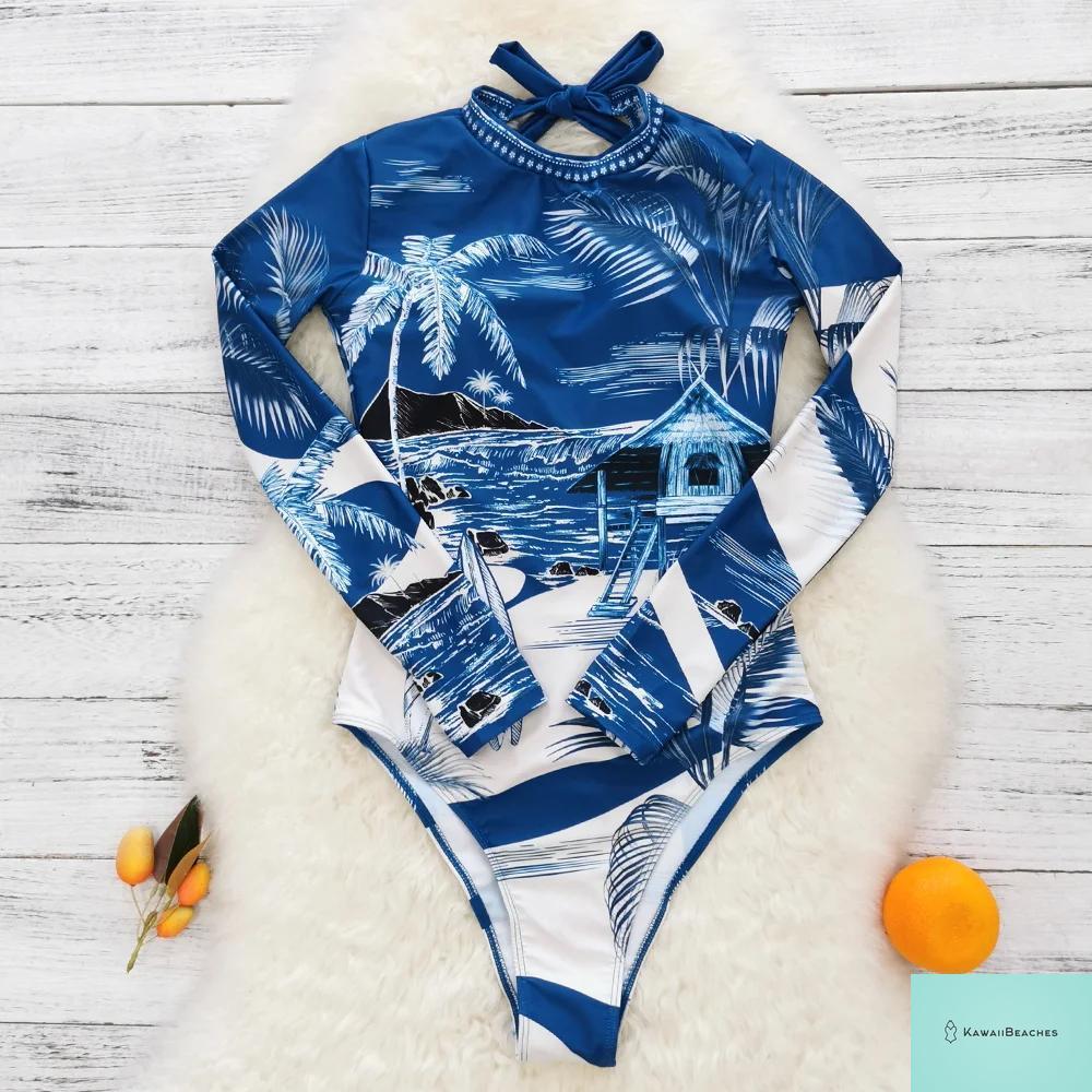 Womens Long Sleeve Surfing Swimsuit Monokini