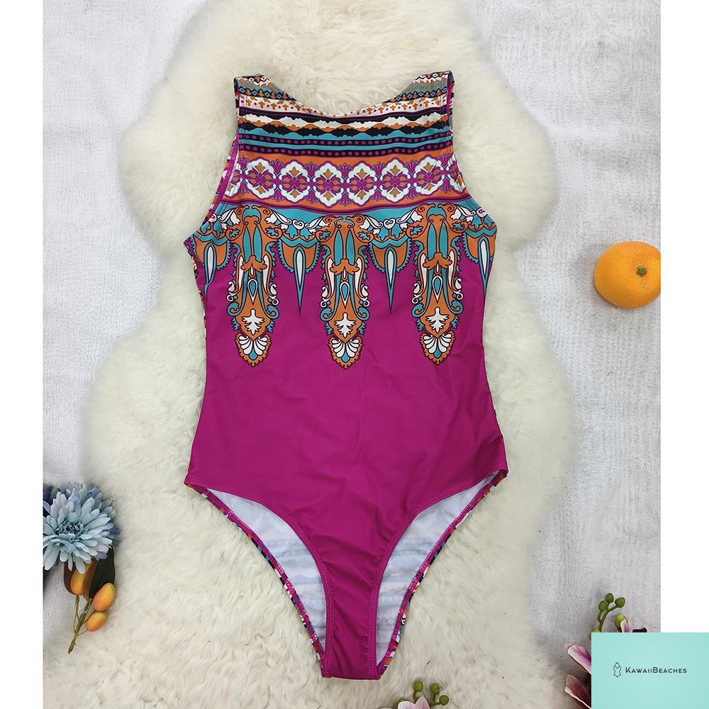 Striped Tropical Monokini Swimsuit for Women