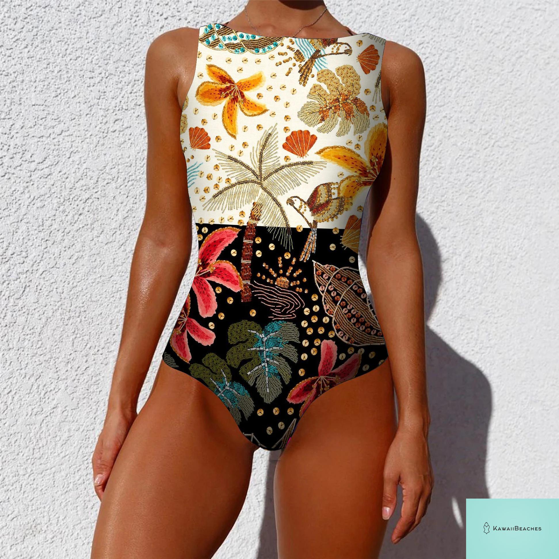 Womens Floral Lace Up Swimsuit