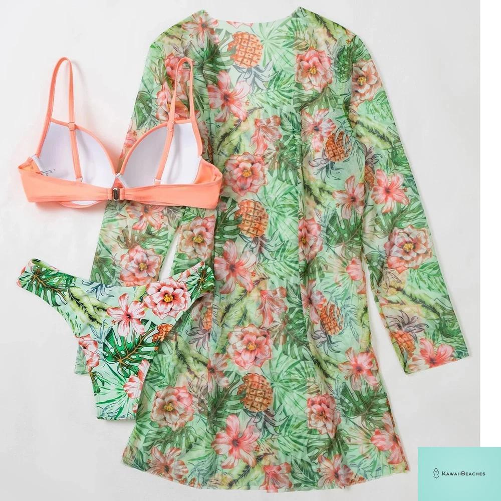 Womens 3 Piece Long Sleeve Swimsuit