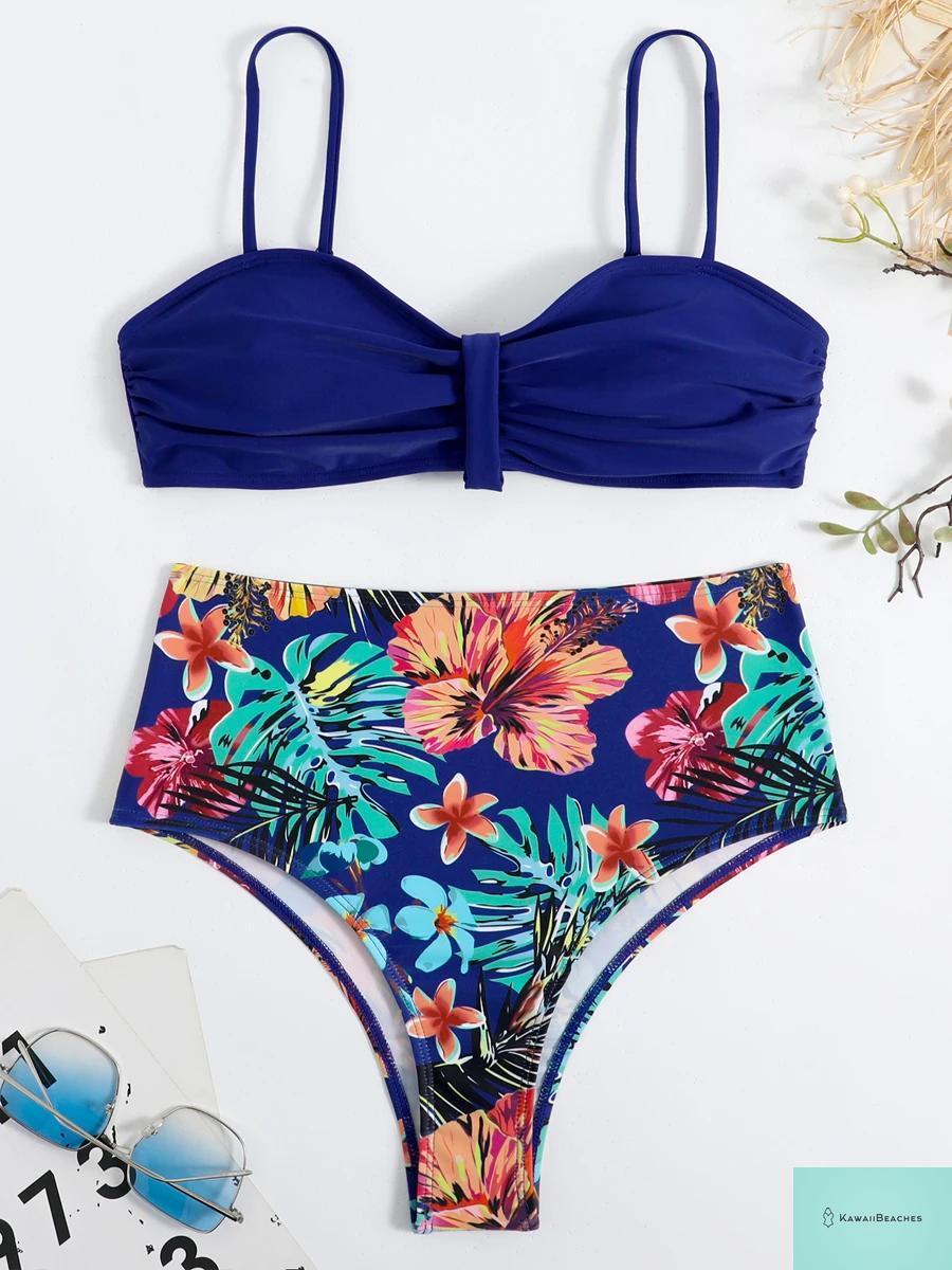 Tropical Print High Waist Bikini Set