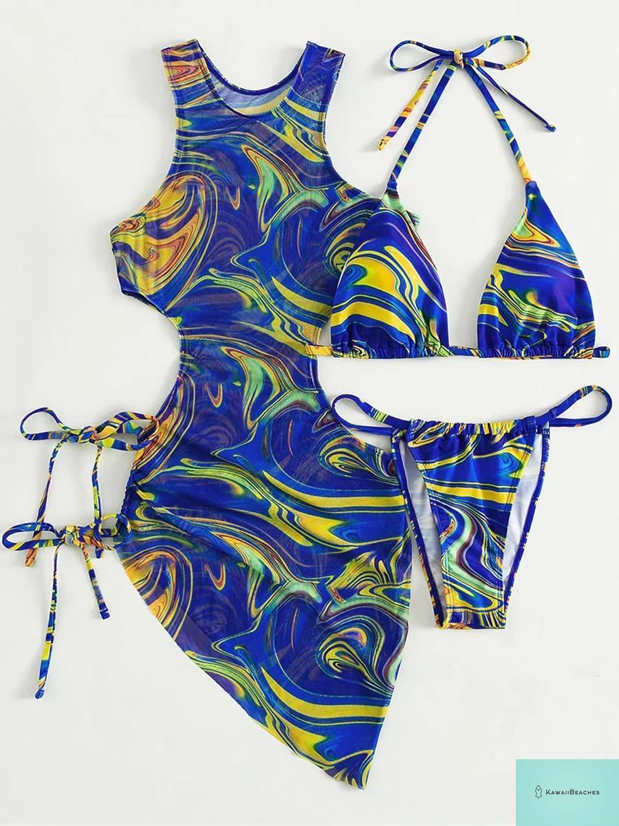 Printed Halter Triangle Bikini Set