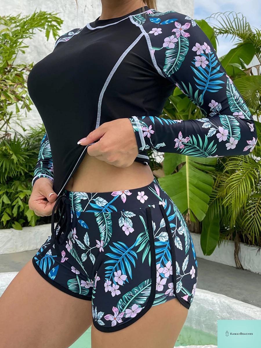 Tropical Long Sleeve Rashguard Swimsuit