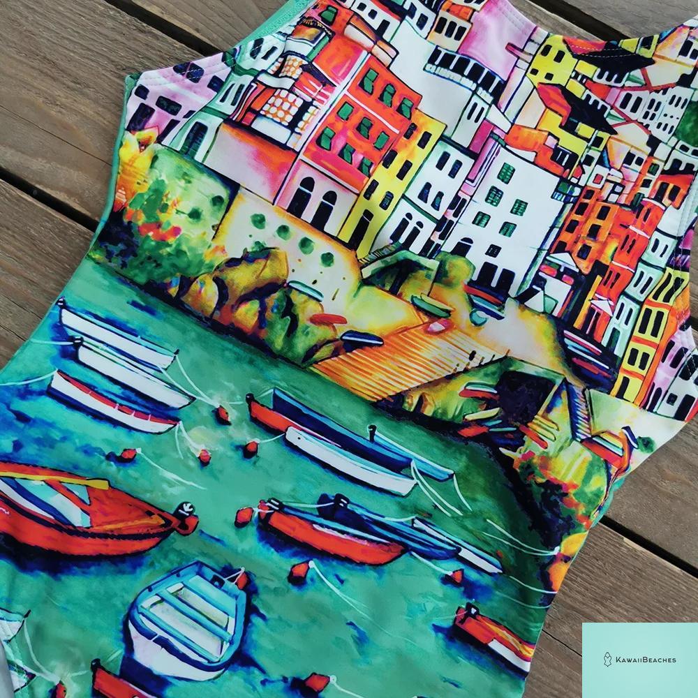 Striped Tropical Monokini Swimsuit for Women