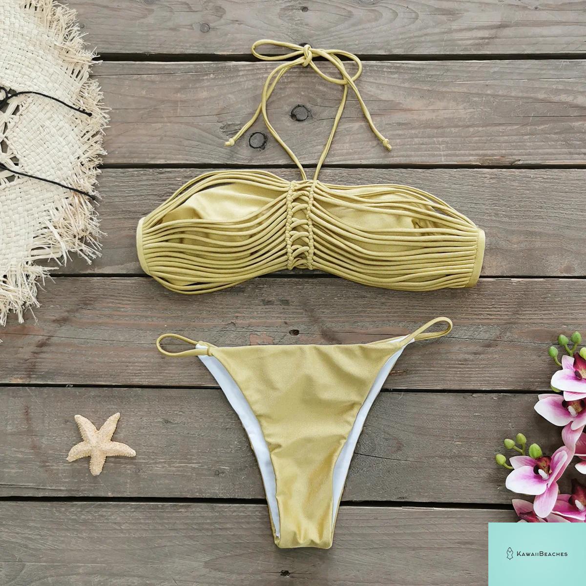 Kawaii Stripes Lace-Up Brazilian Bikini Set