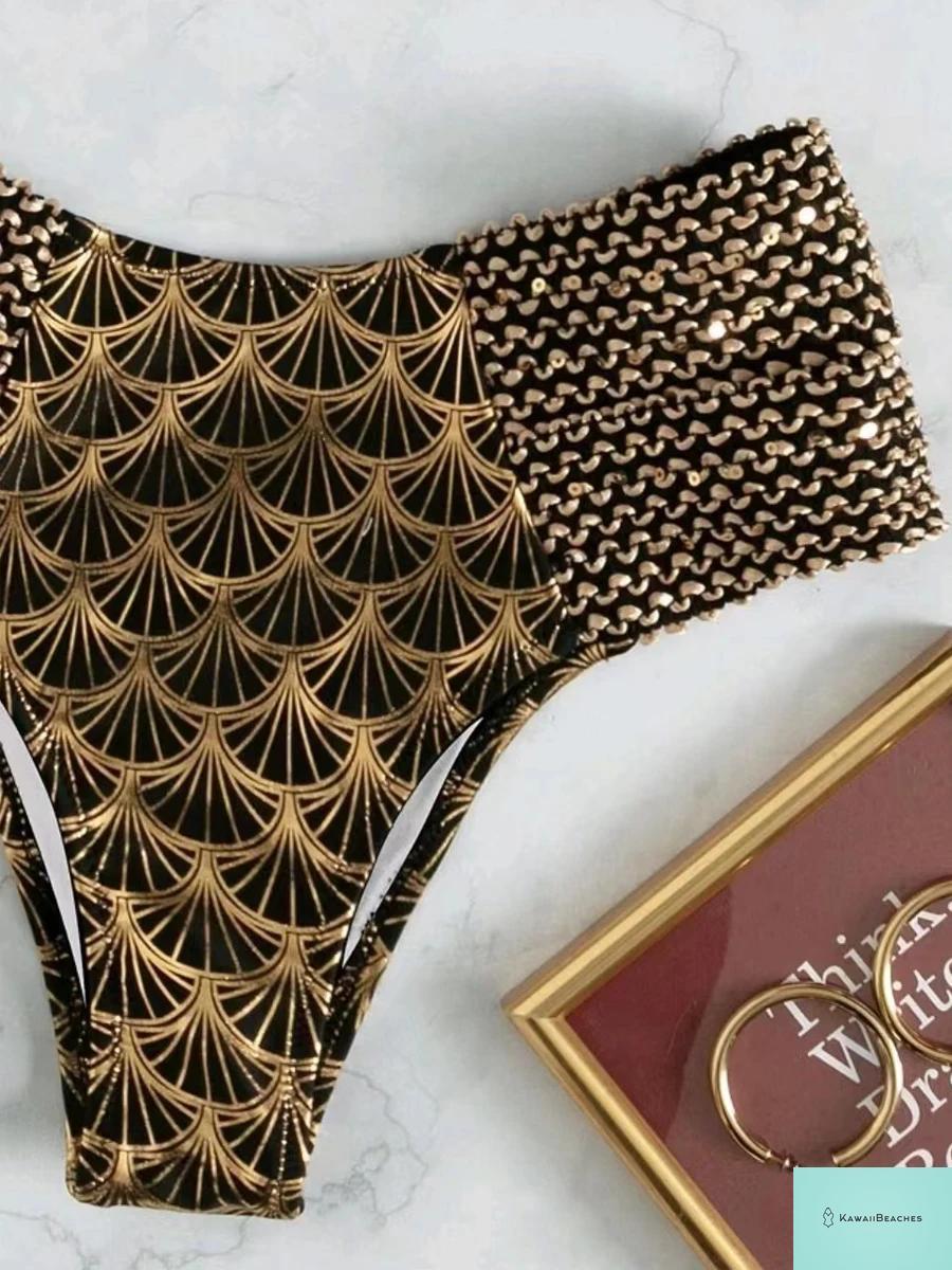 Metallic High Waist Push Up Bikini