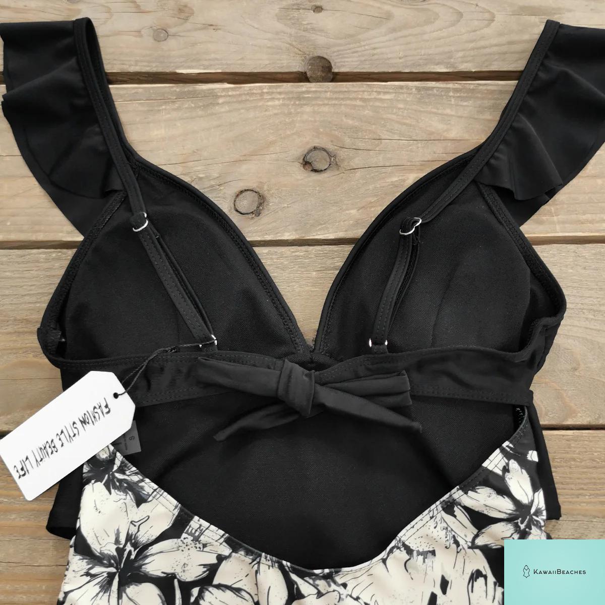 Lace Print V-Neck One Piece Swimsuit