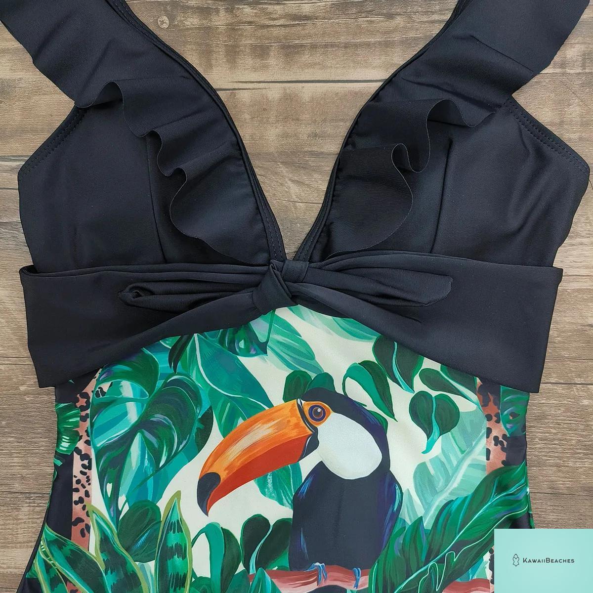 Lace Print V-Neck One Piece Swimsuit