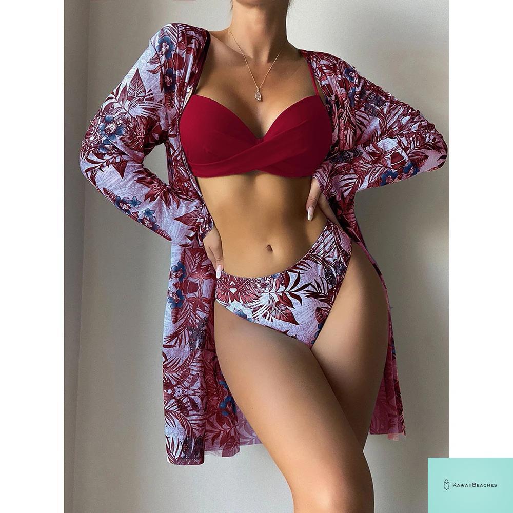 Womens 3 Piece Long Sleeve Swimsuit