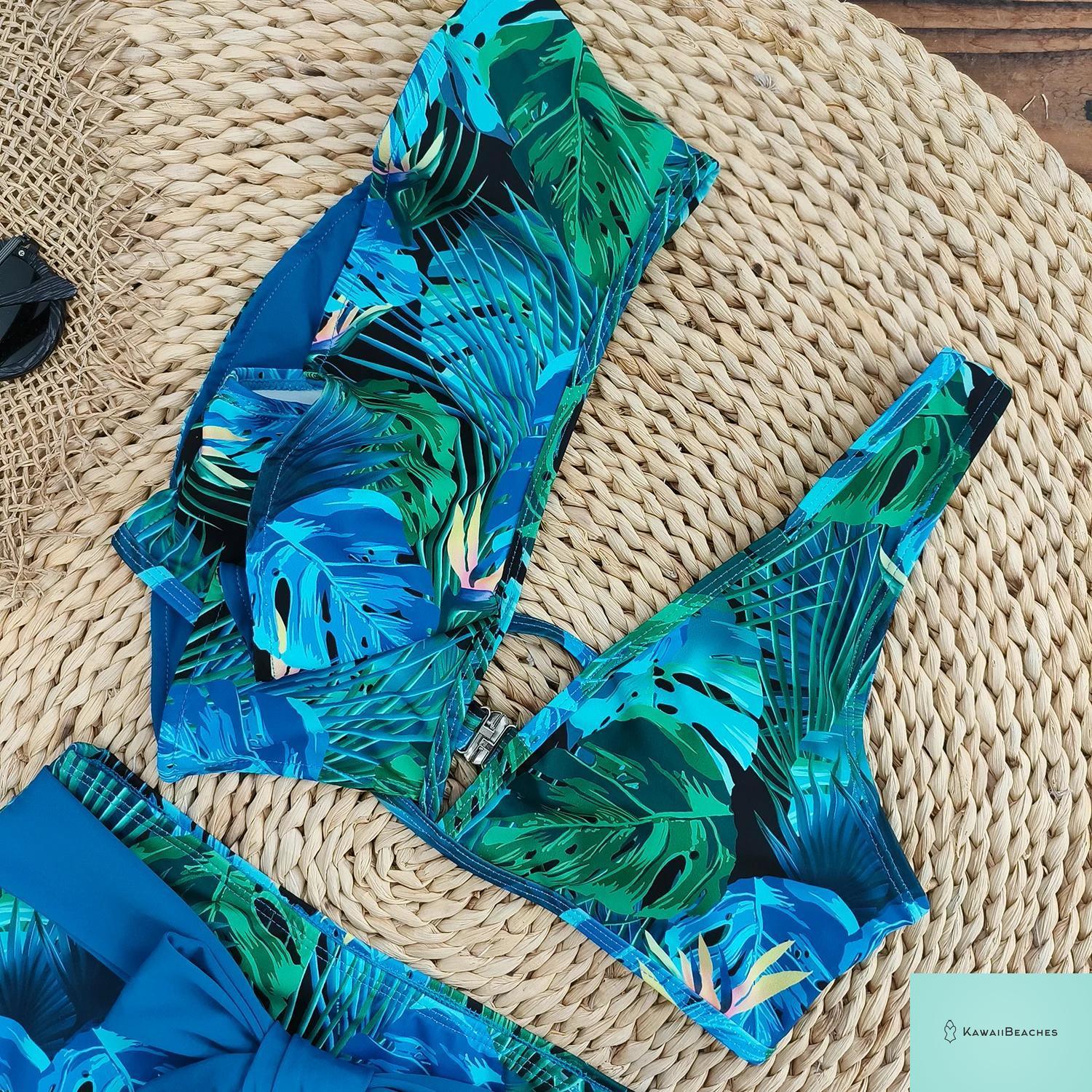 Floral Printed High Waist Bandage Bikini Set