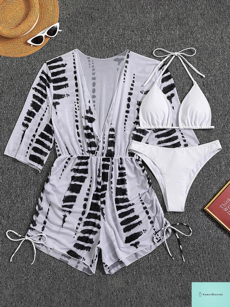 Tropical Print Halter Bikini Swimsuit