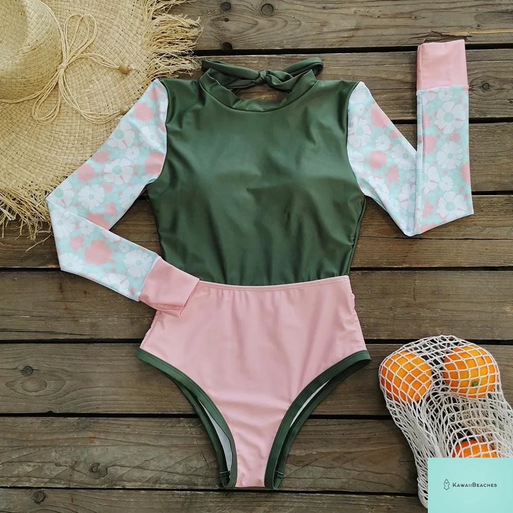 Kawaii Patchwork Long Sleeve Swimsuit