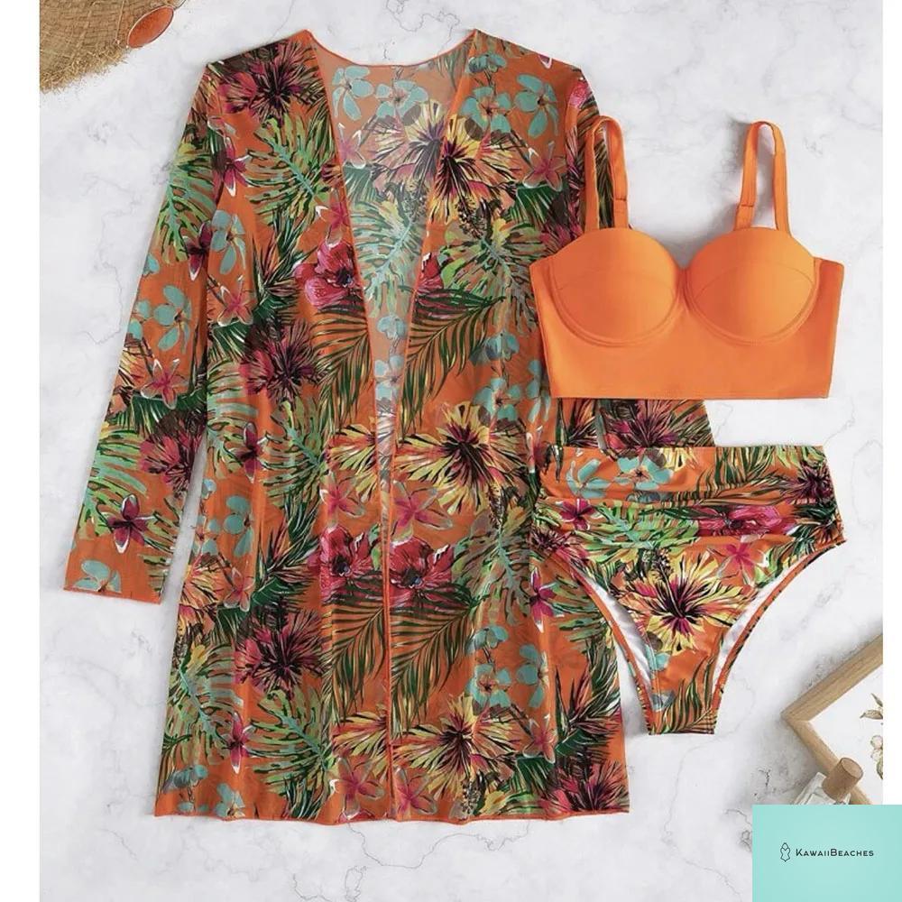 Womens 3 Piece Long Sleeve Swimsuit