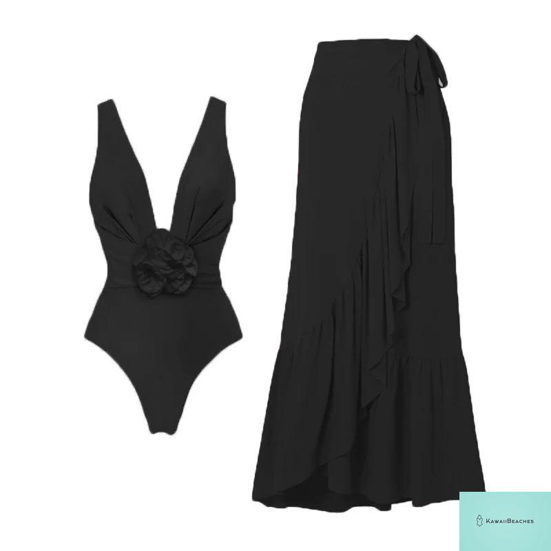 Vintage High Waist One Piece Swimsuit Set