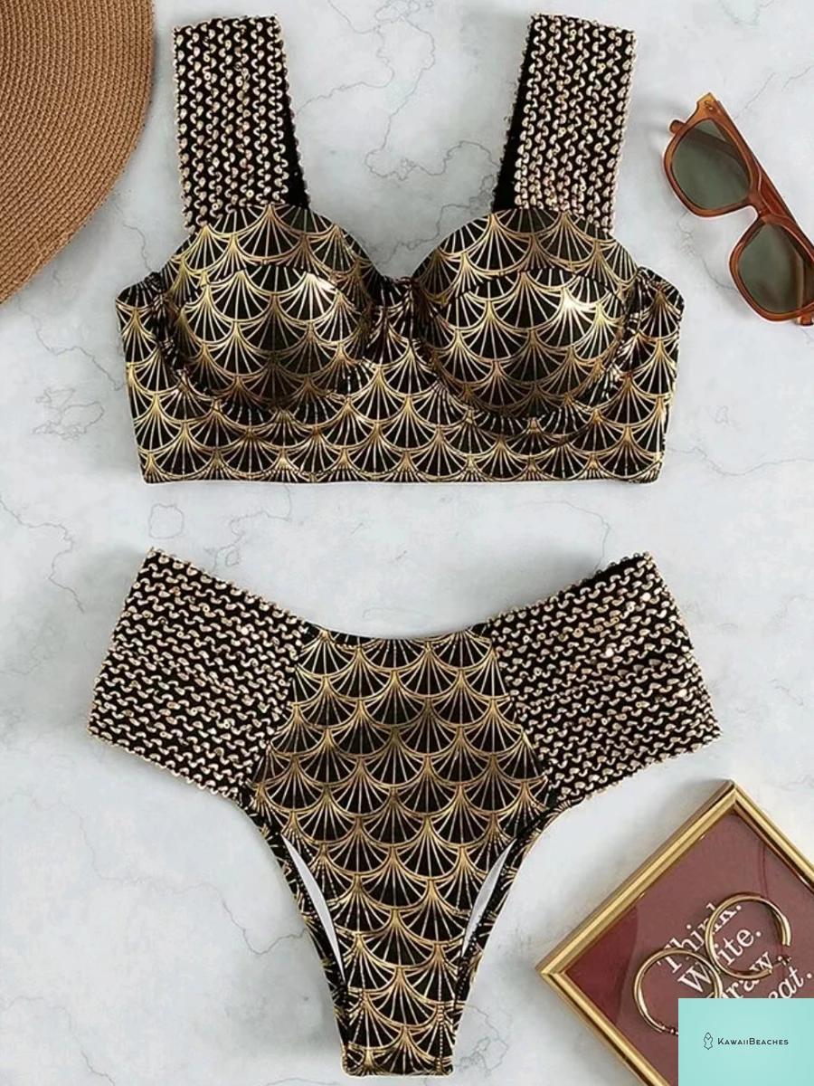 Metallic High Waist Push Up Bikini