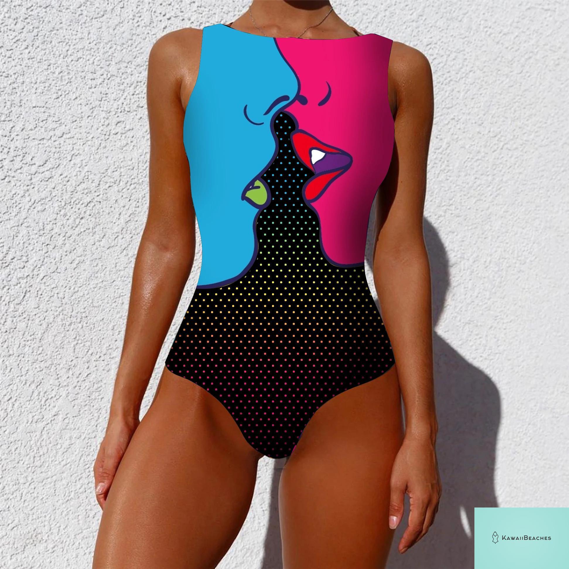 Striped Tropical Monokini Swimsuit for Women