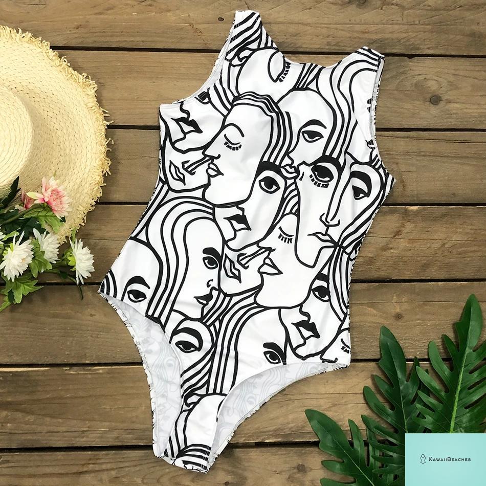 Striped Tropical Monokini Swimsuit for Women