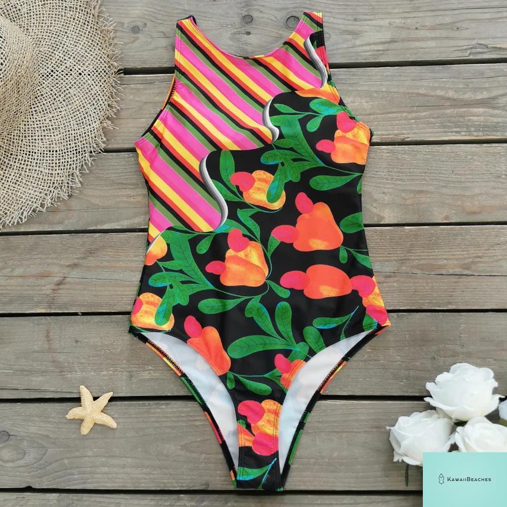 Striped Tropical Monokini Swimsuit for Women