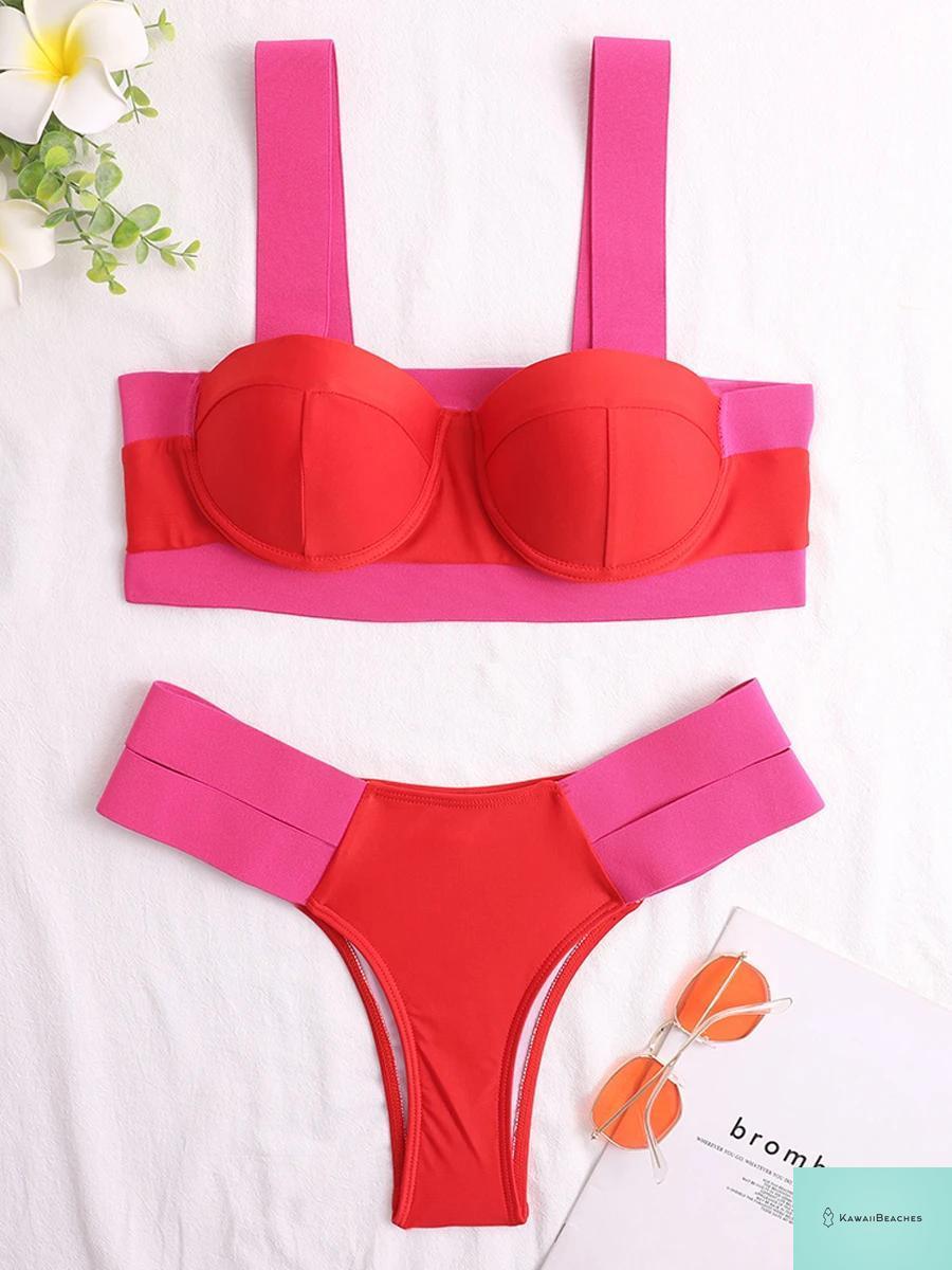 Kawaii Solid Bandage Push Up Bikini