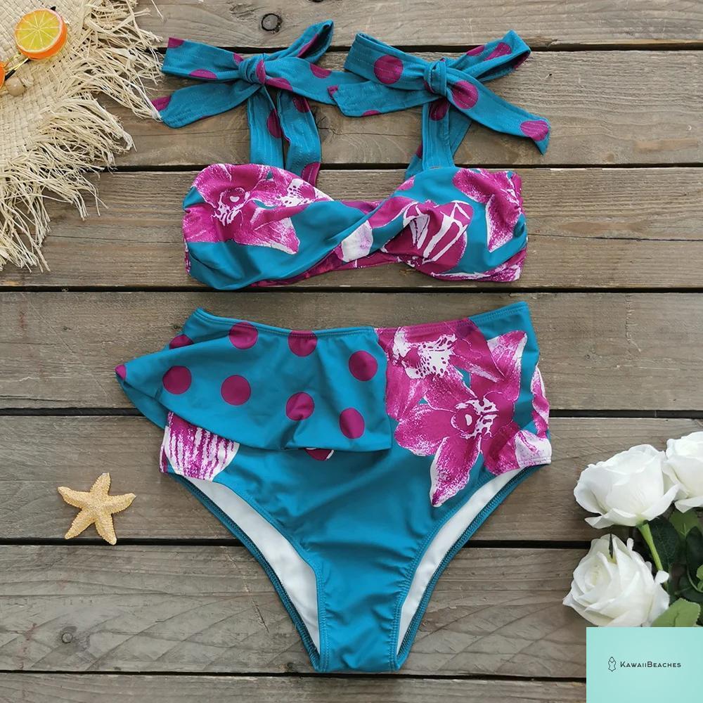 Floral Printed High Waist Bandage Bikini Set