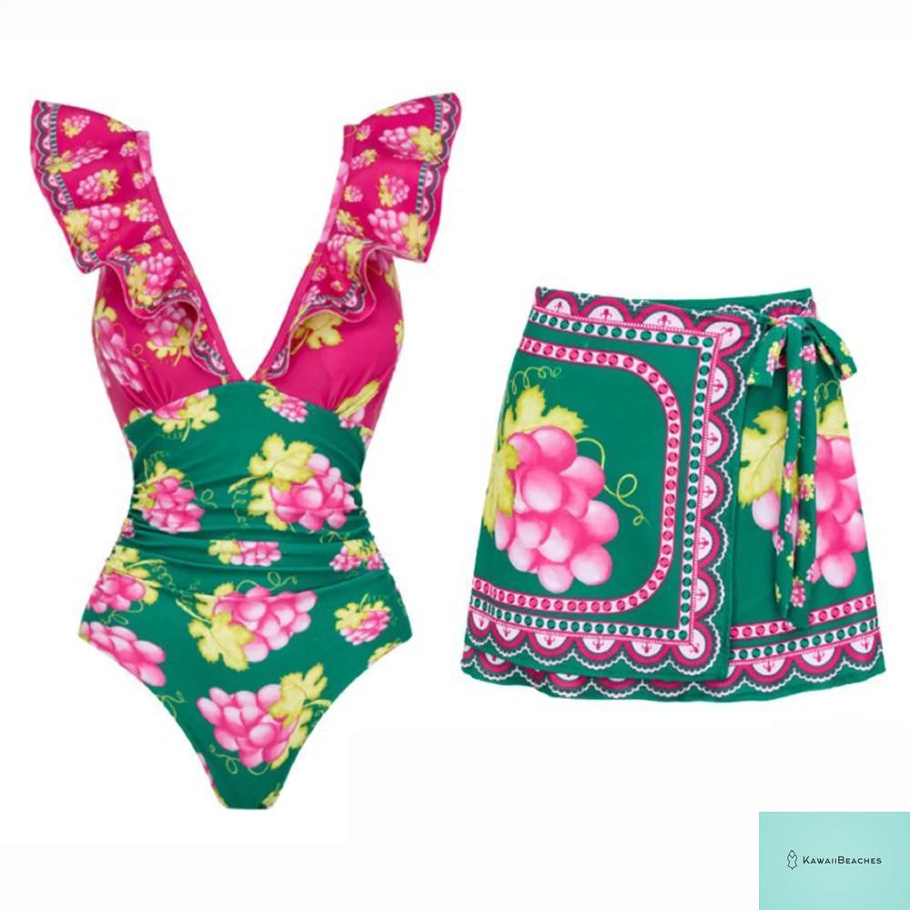 Womens Ruffle Deep V Swimsuit