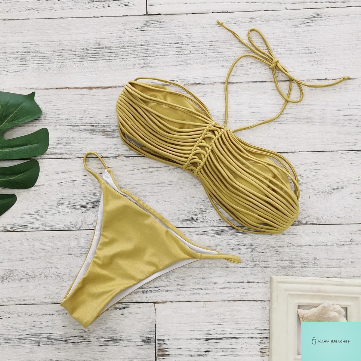 Kawaii Stripes Lace-Up Brazilian Bikini Set