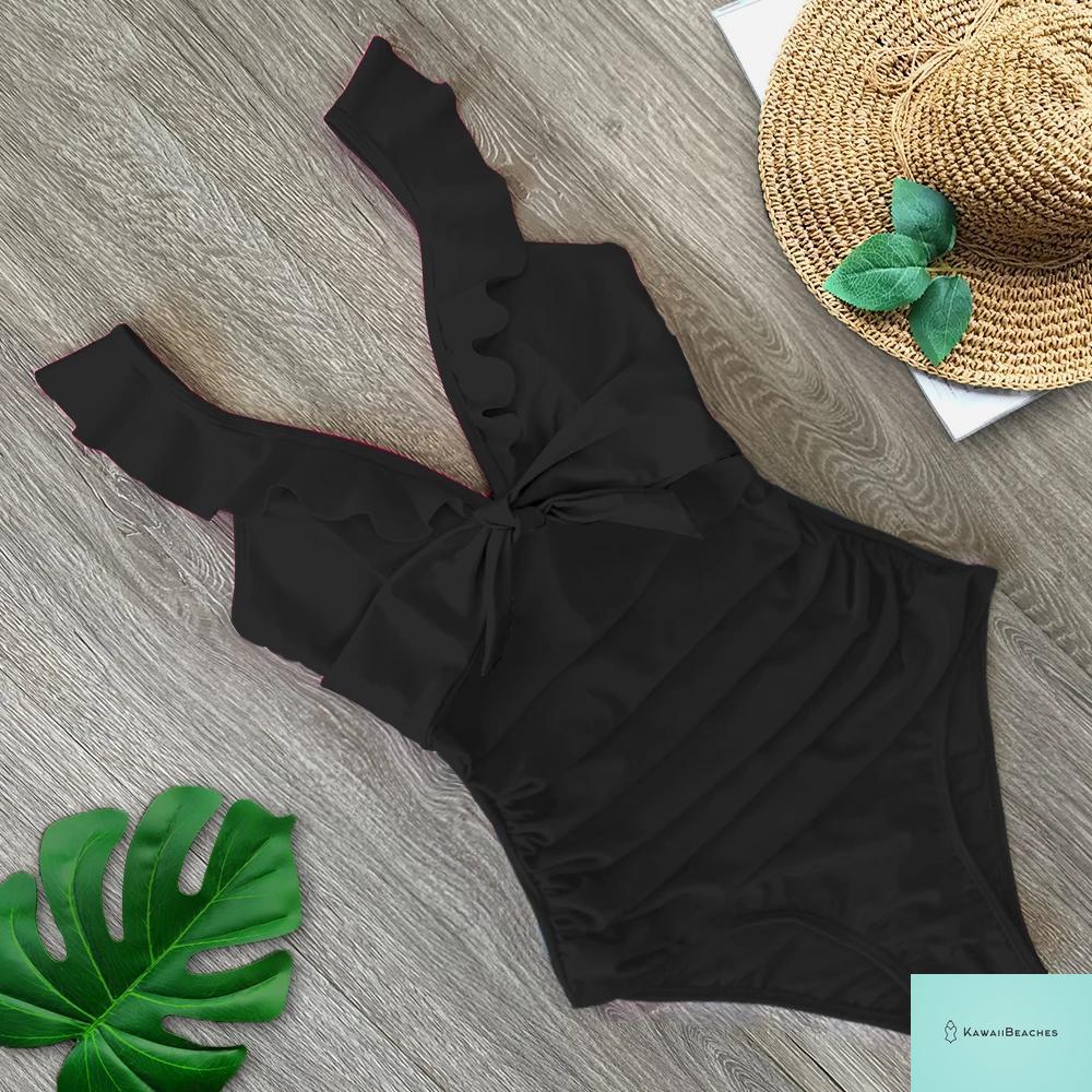 Lace Print V-Neck One Piece Swimsuit