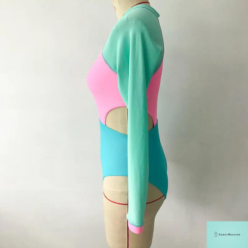 Kawaii Patchwork Long Sleeve Swimsuit