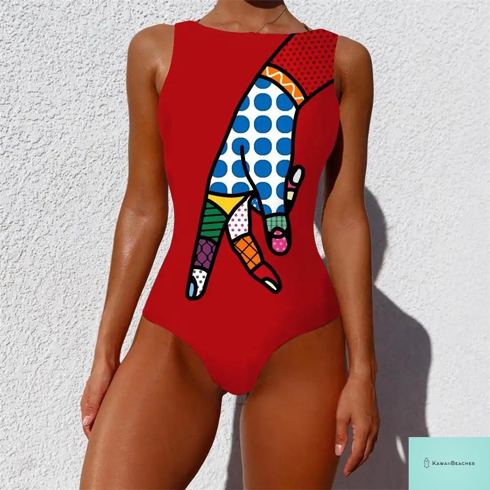 Striped Tropical Monokini Swimsuit for Women
