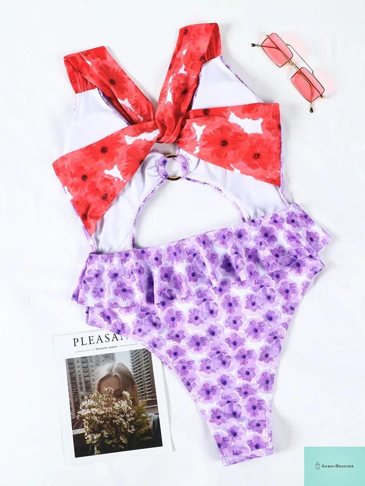 Kawaii Floral Ruffle One-Piece Swimsuit