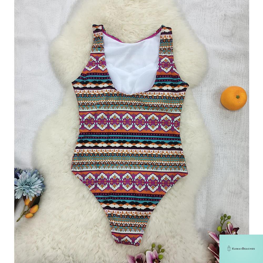 Striped Tropical Monokini Swimsuit for Women