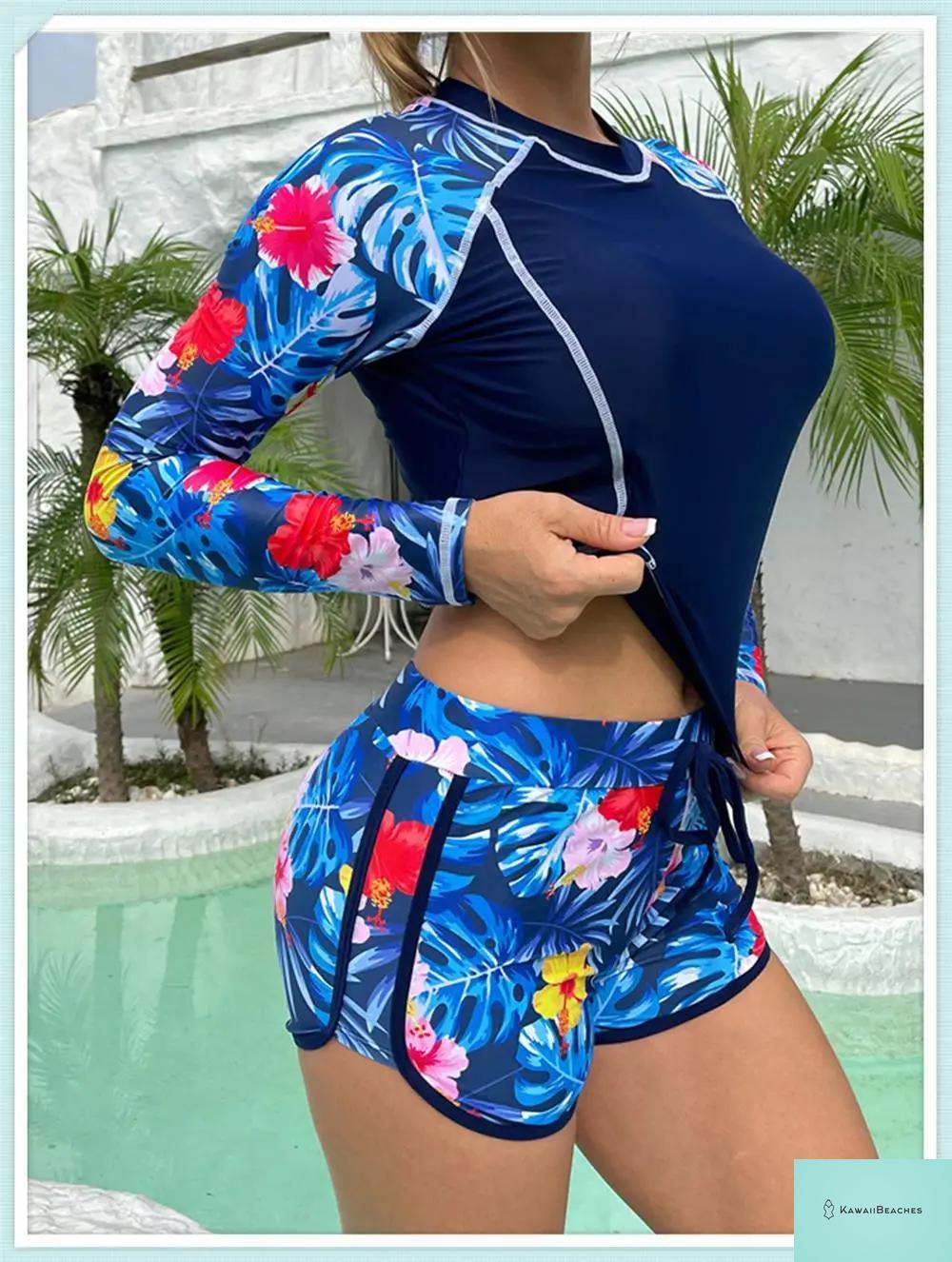 Tropical Long Sleeve Rashguard Swimsuit