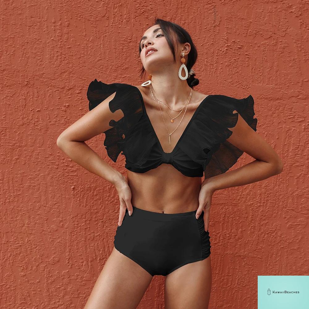 Womens High Waist Ruffle Bikini Swimsuit