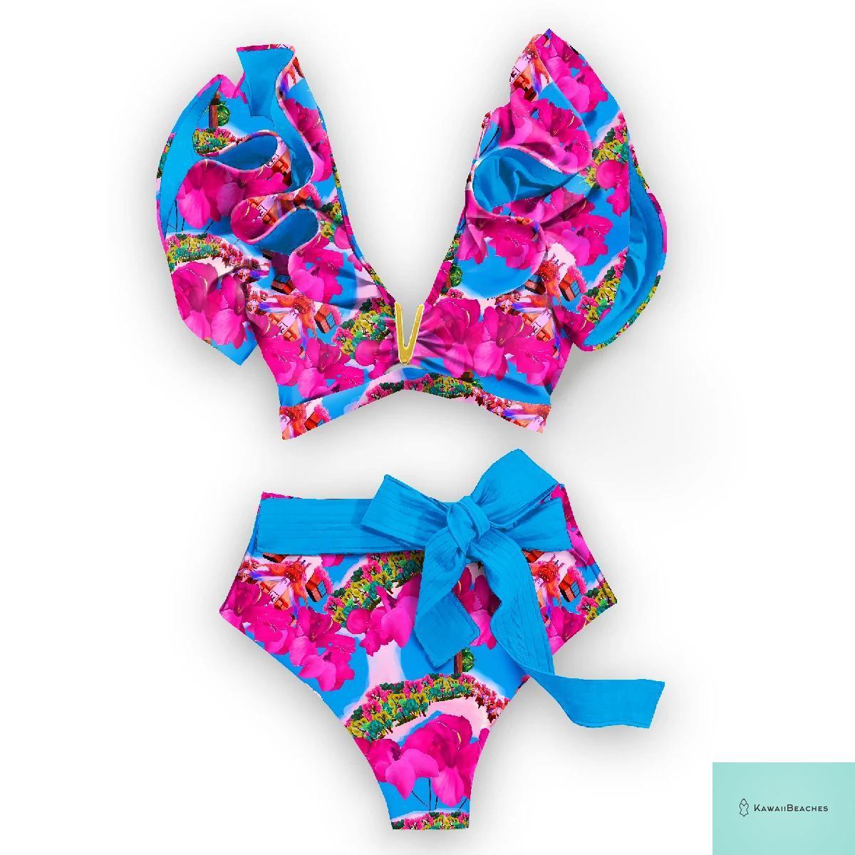Floral Printed High Waist Bandage Bikini Set