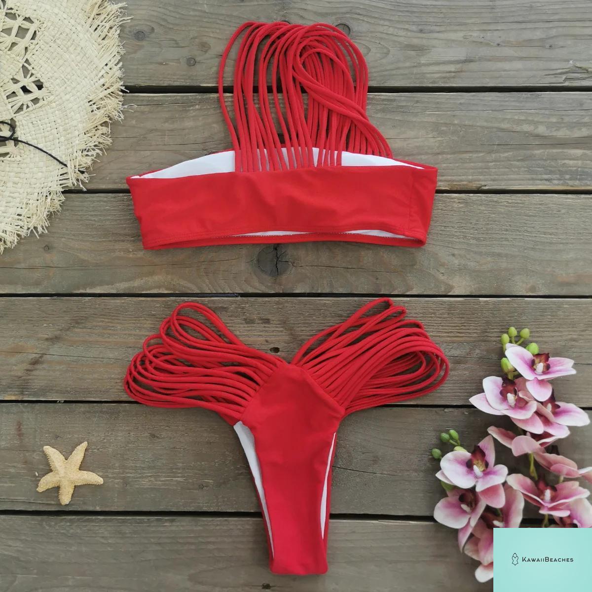 Kawaii Stripes Lace-Up Brazilian Bikini Set