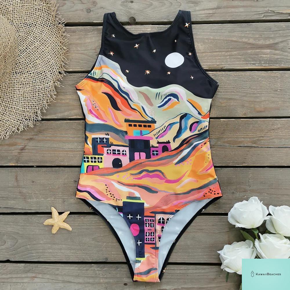 Striped Tropical Monokini Swimsuit for Women