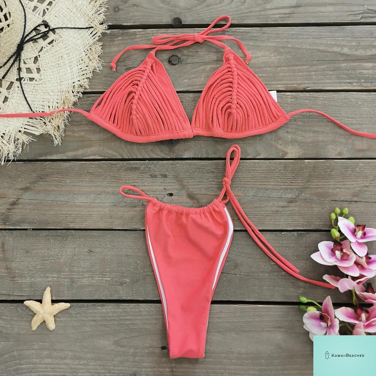Kawaii Stripes Lace-Up Brazilian Bikini Set
