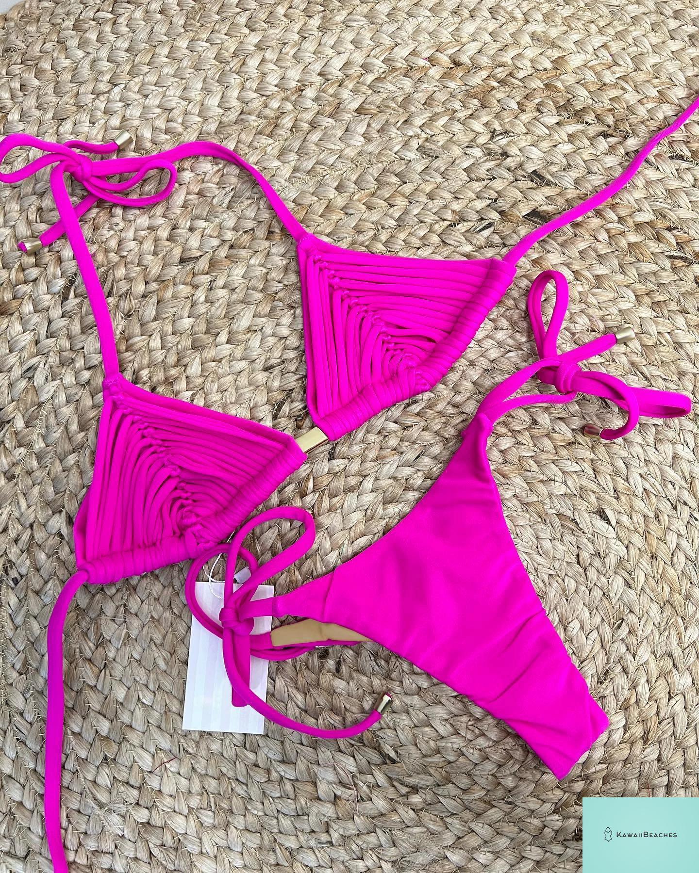 Kawaii Stripes Lace-Up Brazilian Bikini Set