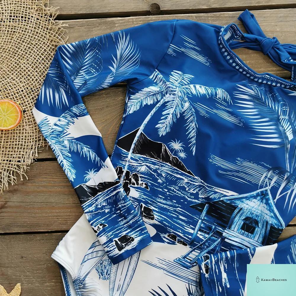 Womens Long Sleeve Surfing Swimsuit Monokini