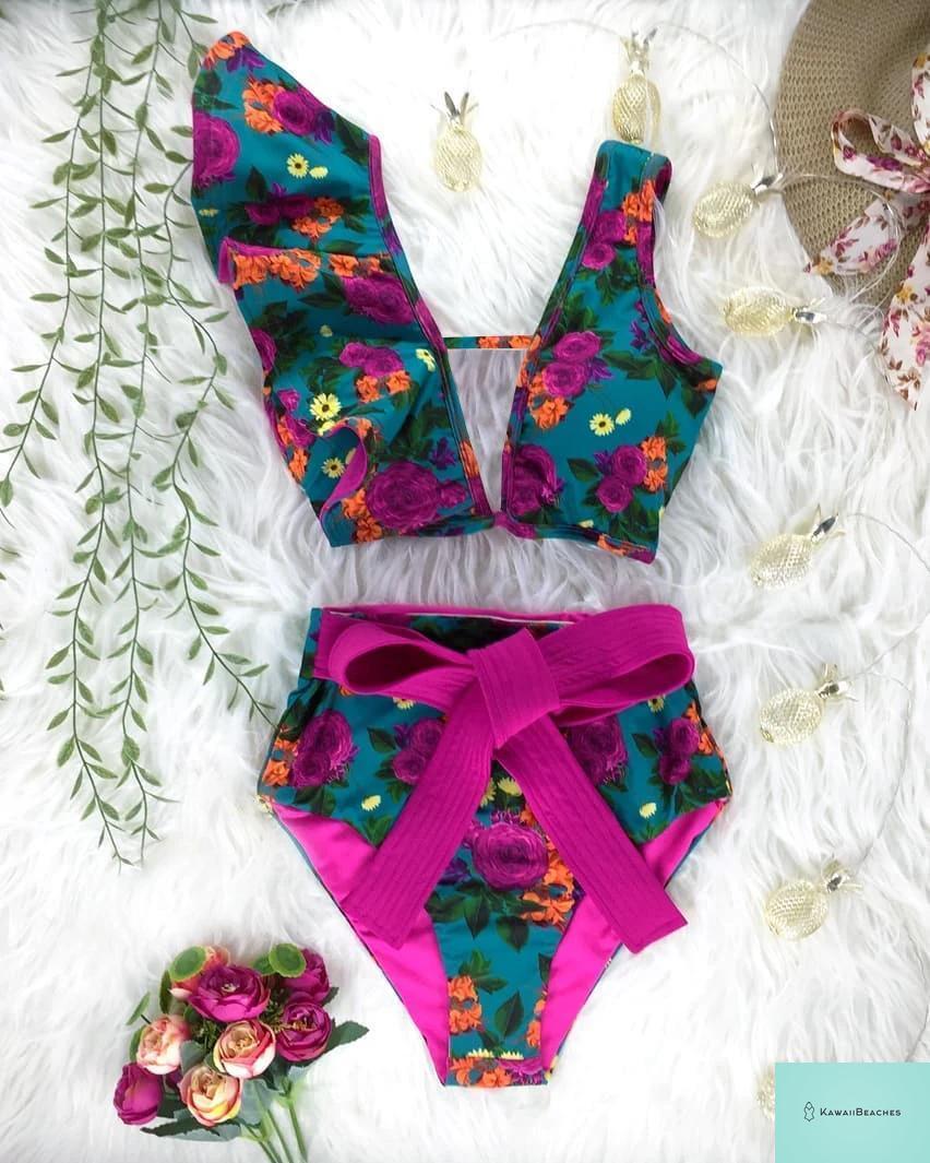 Floral Printed High Waist Bandage Bikini Set