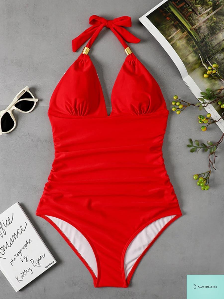 Vintage Leopard Print Halter One-Piece Swimsuit