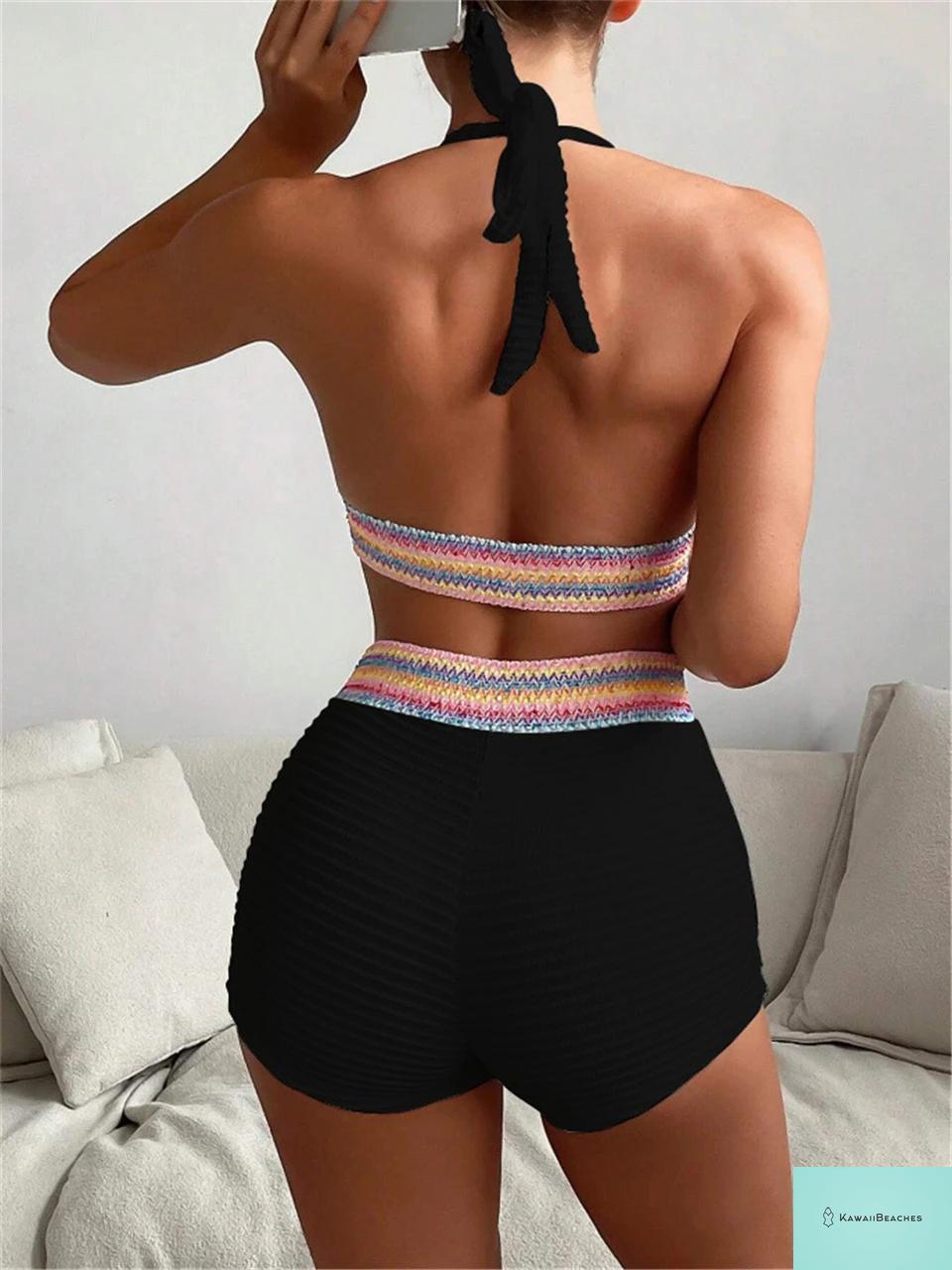 Stylish High Waist Halter Bikini Set