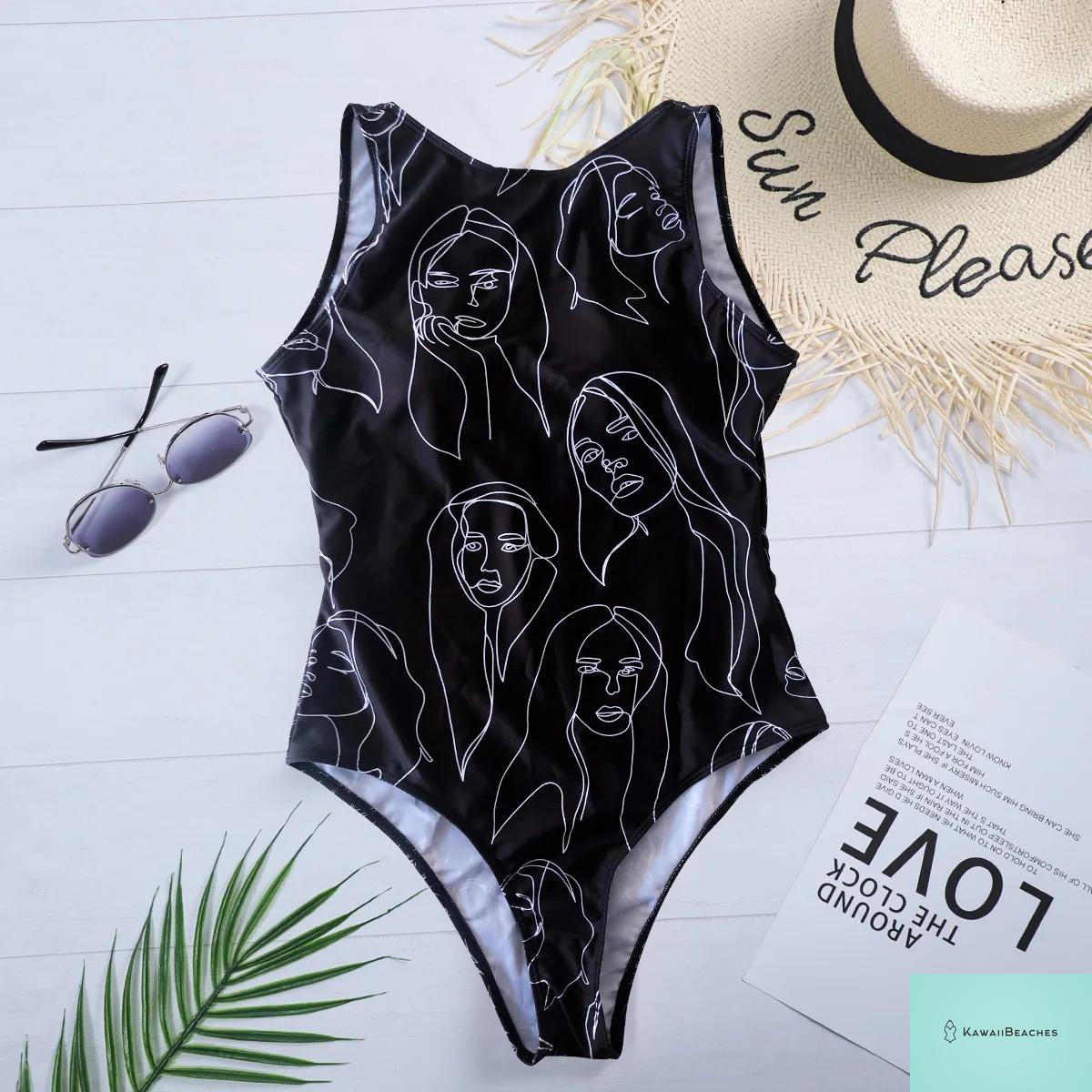 Striped Tropical Monokini Swimsuit for Women